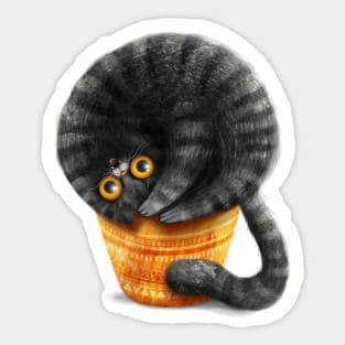 Black cat on a yellow pot Sticker